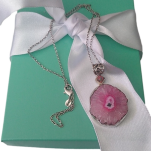 Natural Pink Solar Quartz Slice w/ Fire Opal in 925 Sterling Silver Neck…